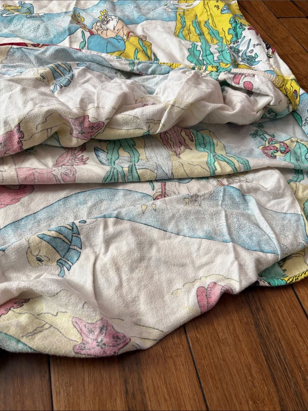 Vintage Little Mermaid Disney Twin Size Fitted Bed Sheet Ariel Flounder Triton